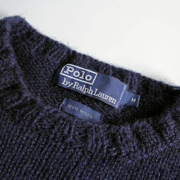 90's ラルフローレン 星条旗ニット ウール ネイビー 香港製 [Ralph