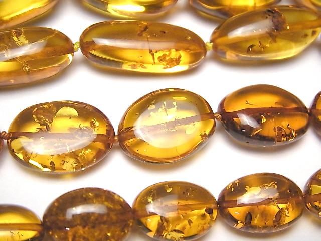 動画】バルティックアンバー(琥珀) タンブル ライトブラウンカラー 1連