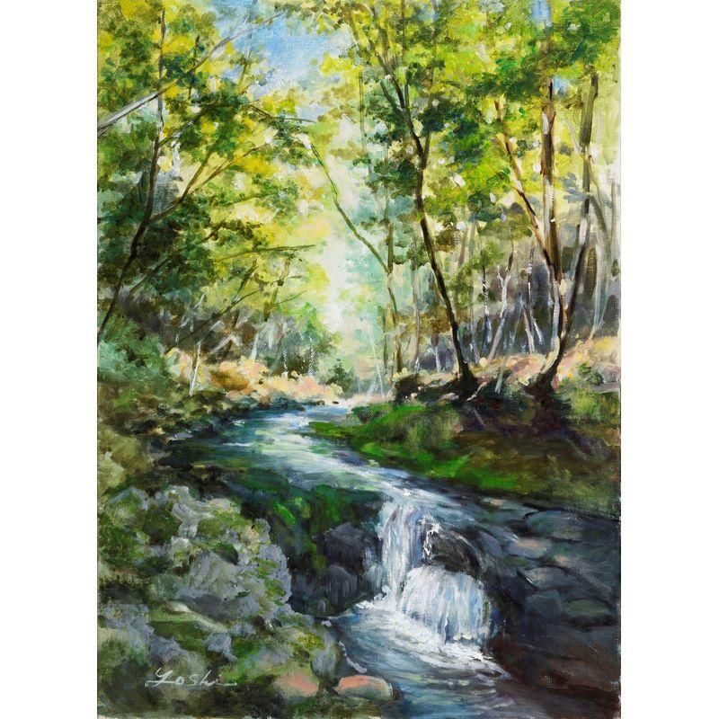 由 眞知子 「滝川の渓谷」 油彩4号 額付き - 一枚の繪オンラインショップ