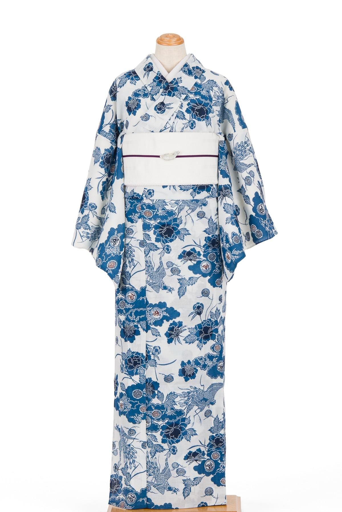 浴衣 綿紅梅 鳳凰と牡丹 - からん::アンティーク着物・リサイクル着物