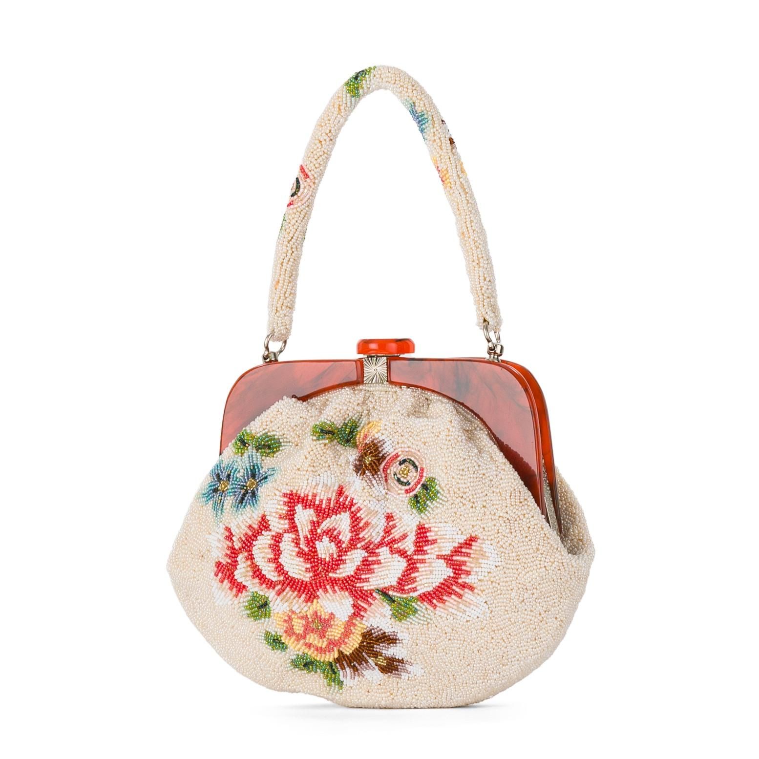 ヴィンテージビーズバッグ 牡丹 - からん::アンティーク着物