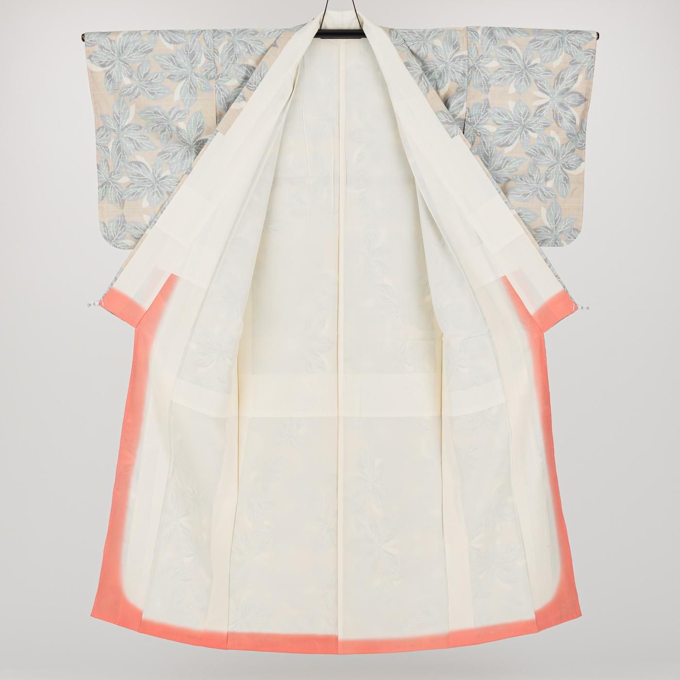 大島紬 白大島 葉模様 - からん::アンティーク着物・リサイクル着物の