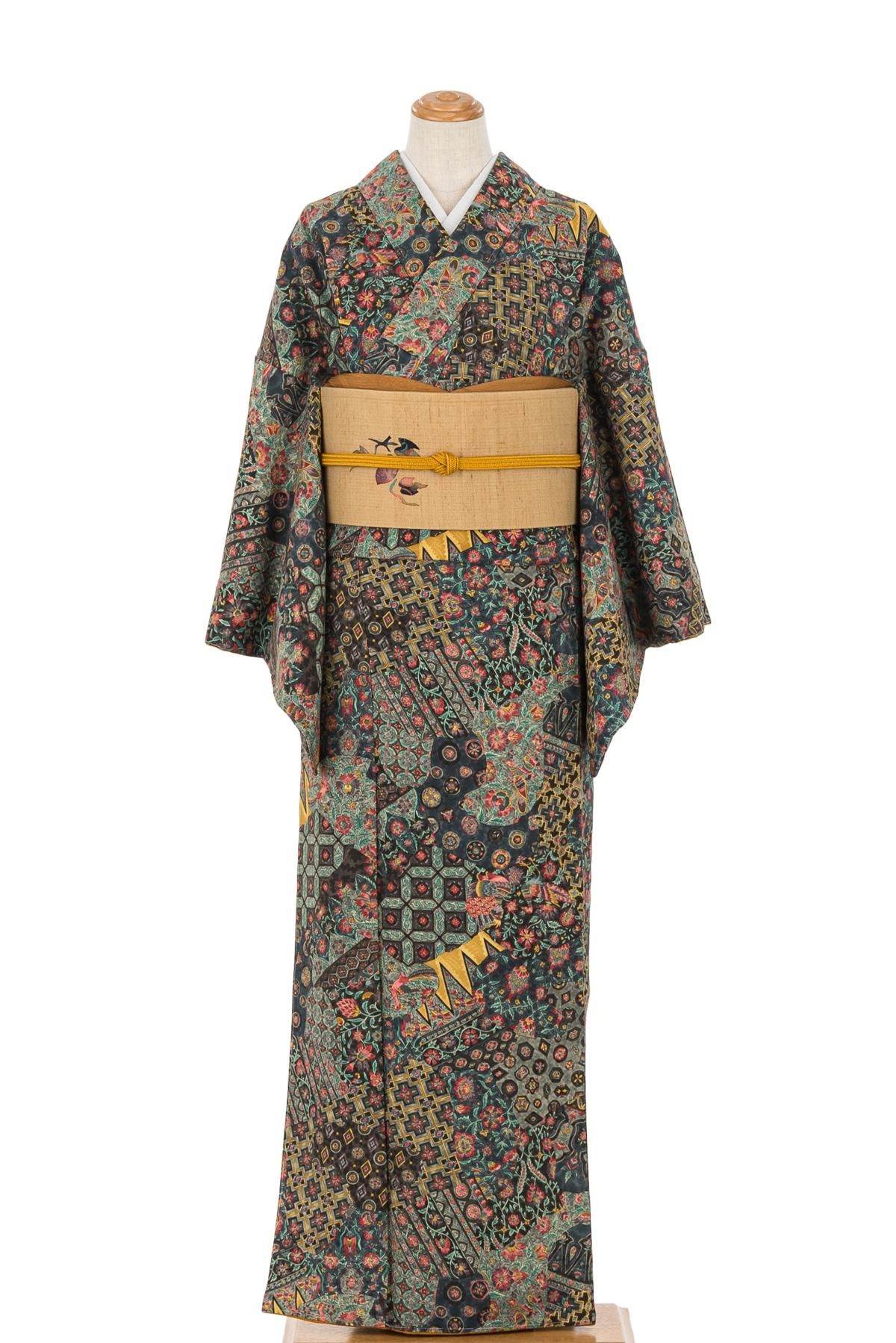 三代目更勝 花鳥更紗文様 - からん::アンティーク着物・リサイクル着物