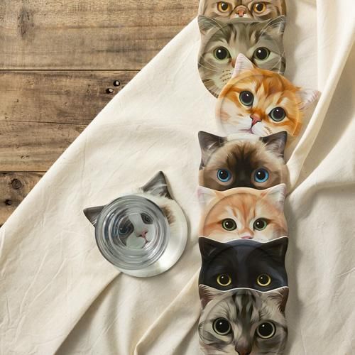 素早く吸水キャットフェイスコースター【シャム猫＆グレー猫】 - 猫