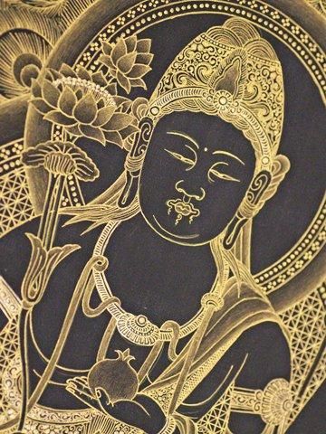 孔雀明王（くじゃくみょうおう／マハー・マーユーリー）[金泥タンカS