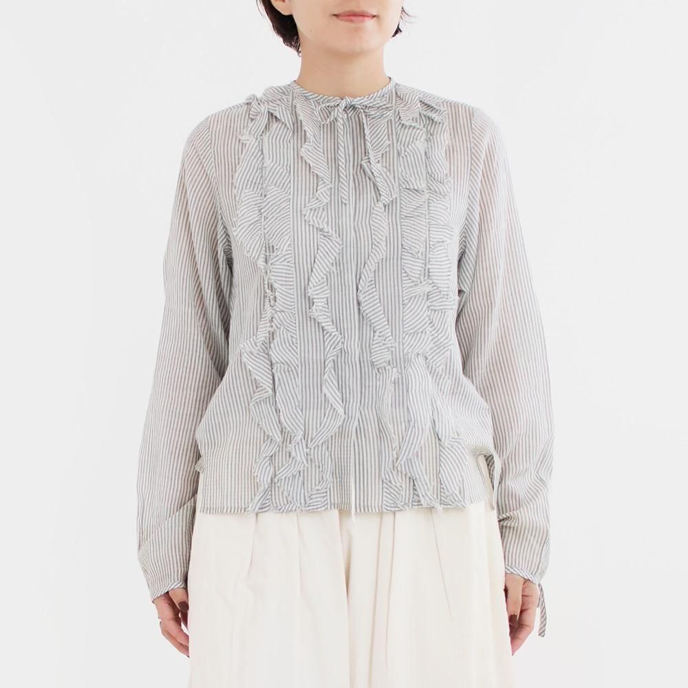 Khadi&Co. | シルクコットンブラウス〈 RACHEL 〉 White×Grey Stripe