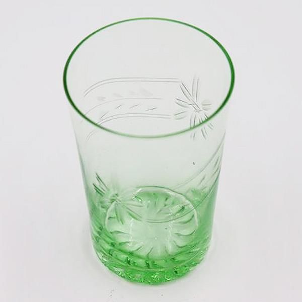 昭和レトロウランガラスコップ 大正ロマンのグリーンアンティーク