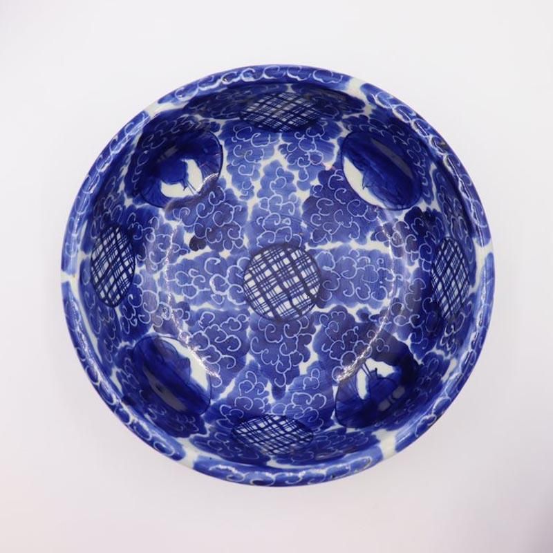 希少手描き染付三つ鉢入れ子飾り鉢｜明治時代アンティーク｜26×9.5cm