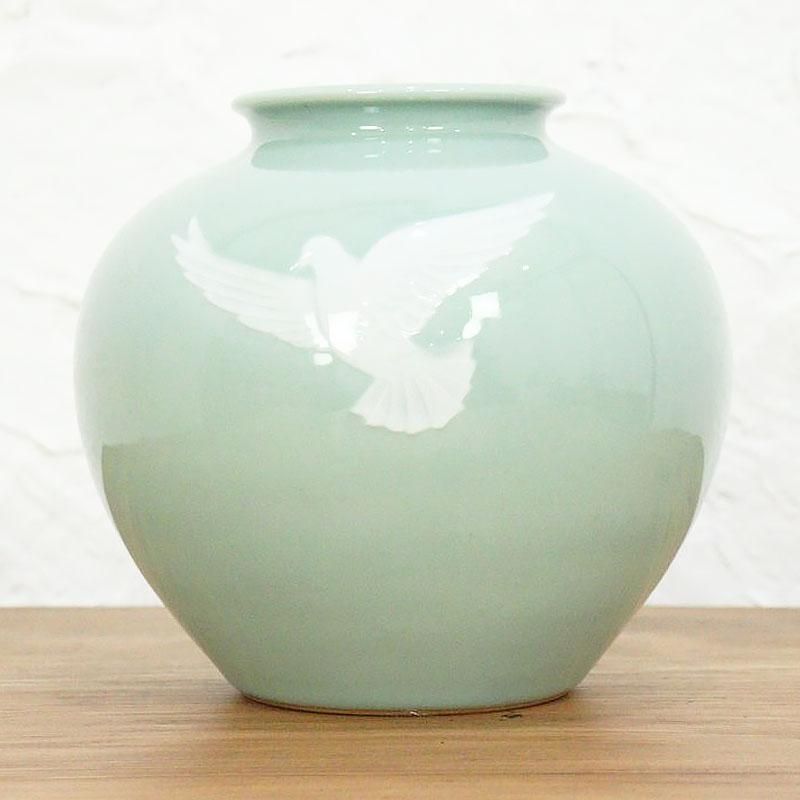 花瓶 青磁 花器 日本製 染付磁色 ふっくら 昭和初期