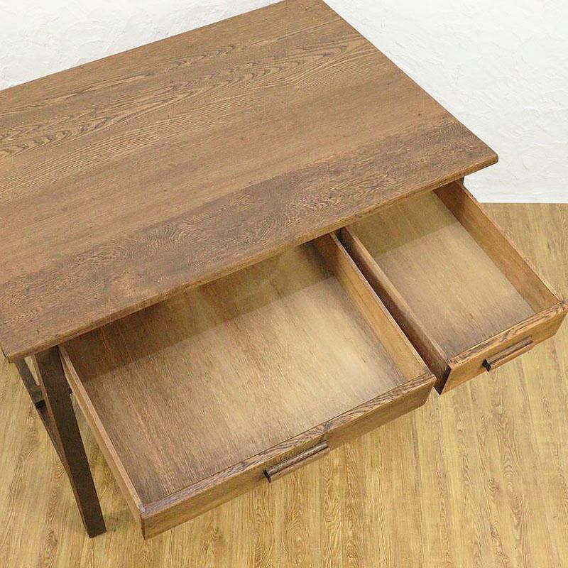 ナラ×ケヤキ材のレトロ片袖デスク｜幅106.5cm・収納力と実用性を備えた