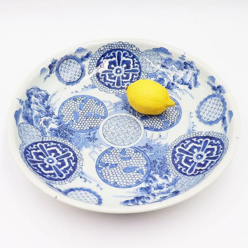 希少価値の高いアンティーク手描き染付大皿｜直径31.5 高さ6｜動物モチーフ