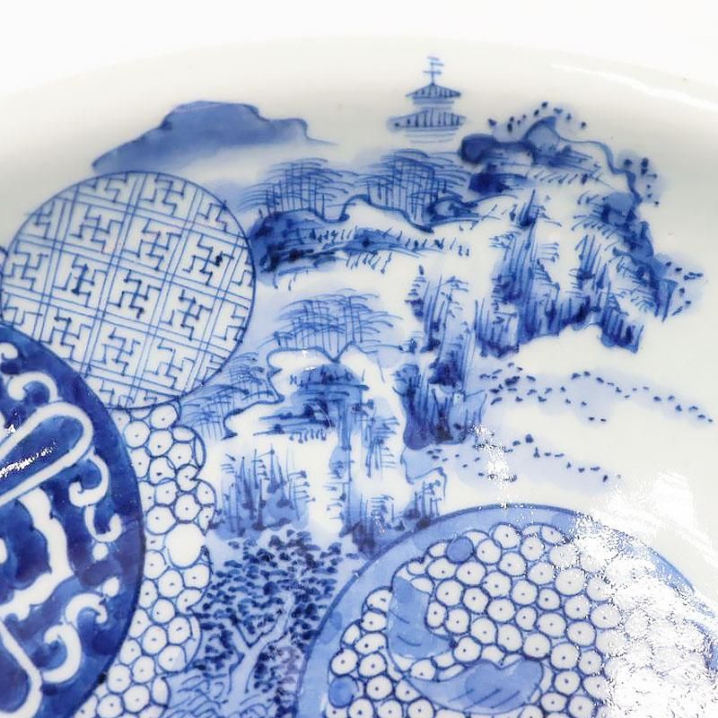 希少価値の高いアンティーク手描き染付大皿｜直径31.5 高さ6｜動物モチーフ