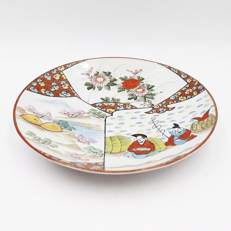 九谷焼手描き中皿｜直径24.5 高さ4.5｜縁起物アンティーク