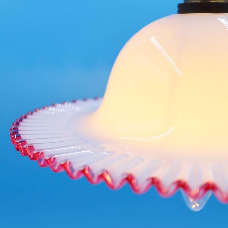 電笠 大正ロマン ガラス 乳白 ピンク 直径22cm