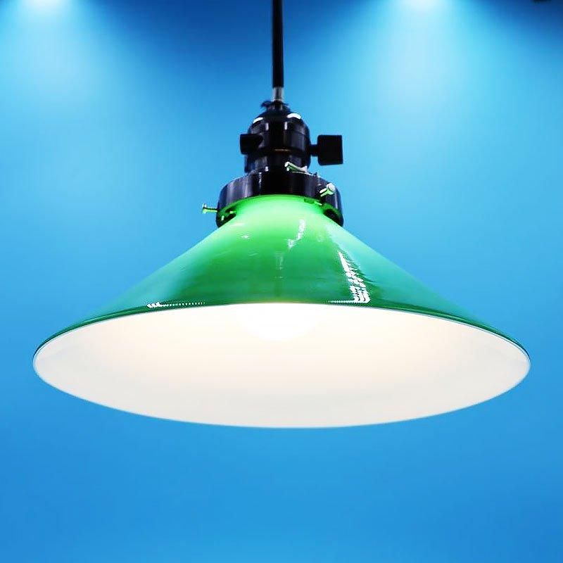 昭和レトロ 電笠 電傘 ランプシェード ガラス グリーン 緑 内乳白 照明