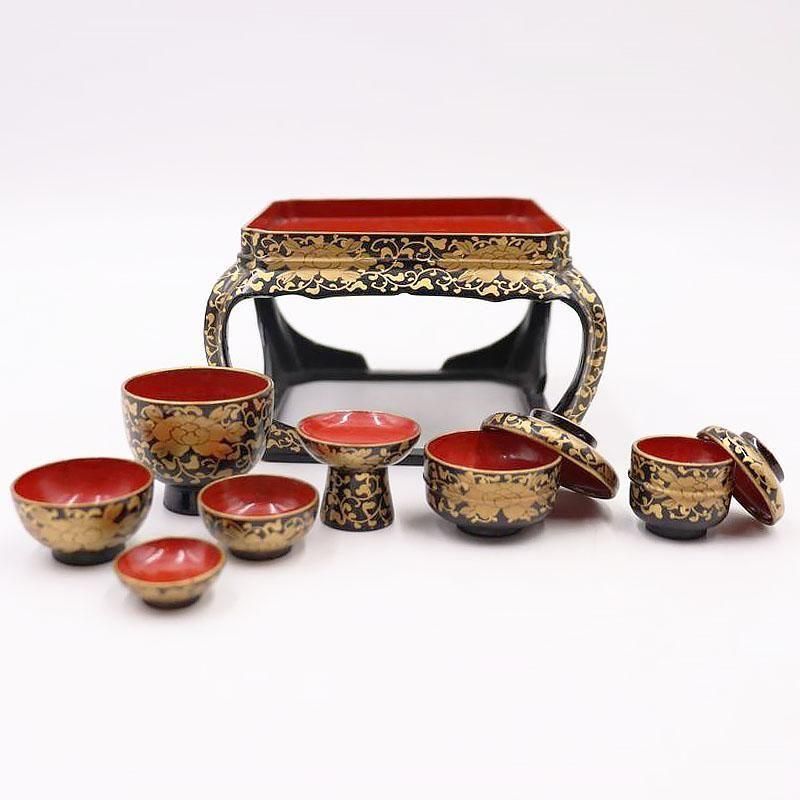 雛道具 黒塗 ミニチュア お膳セット 大正時代 黒塗り 木製