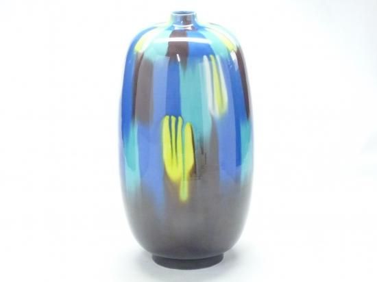 九谷焼 花瓶 三彩-百華園