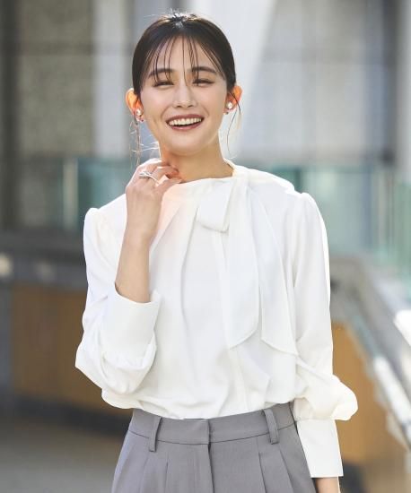 洗える】サイドボウタイブラウス 「T1472」