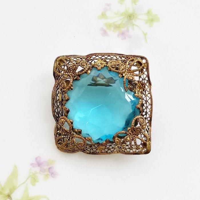 WESTERN GERMANY 西ドイツ ゴールドトーン アクアブルー ガラス