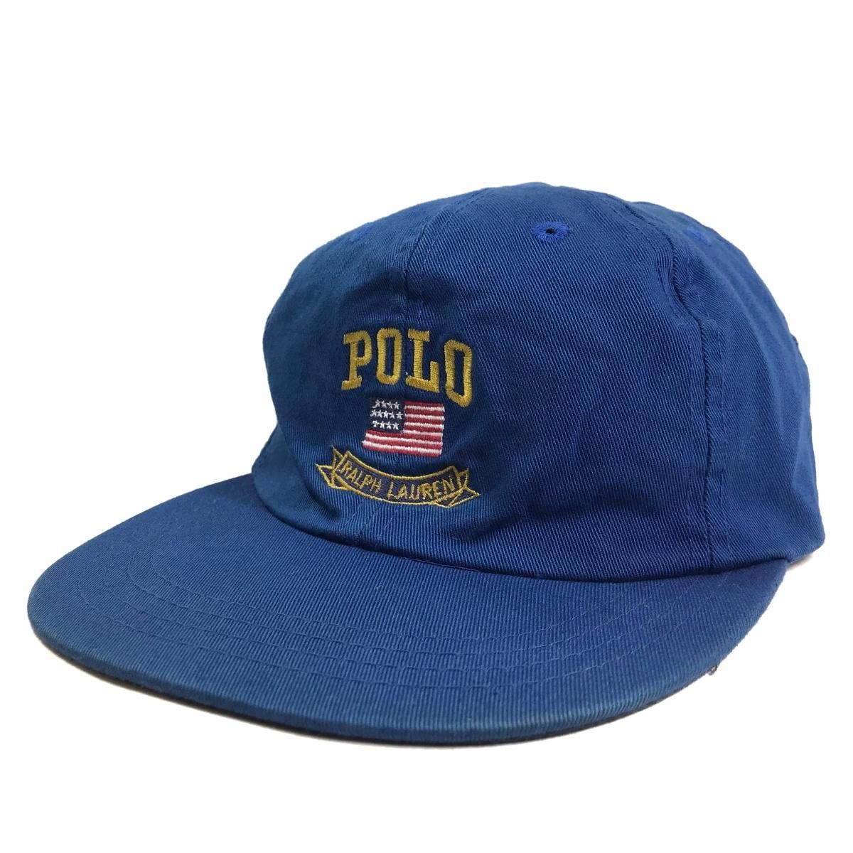USA製 90s Polo Ralph Lauren Logo 6 Panel Cap 青 ポロ ラルフ