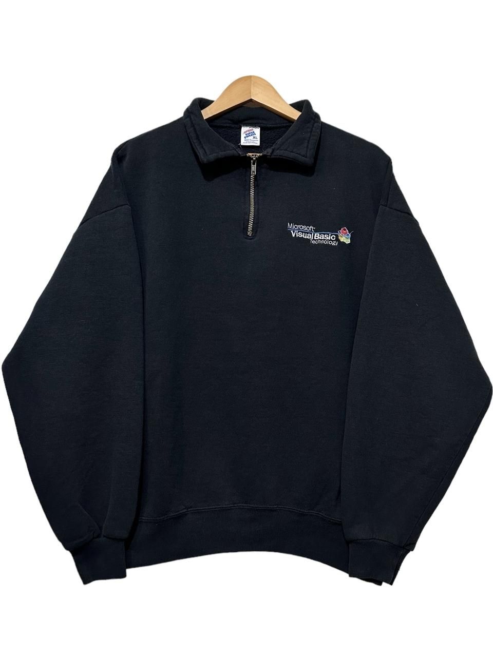 USA製 90s Microsoft Half-Zip Sweatshirt 黒 XL マイクロソフト