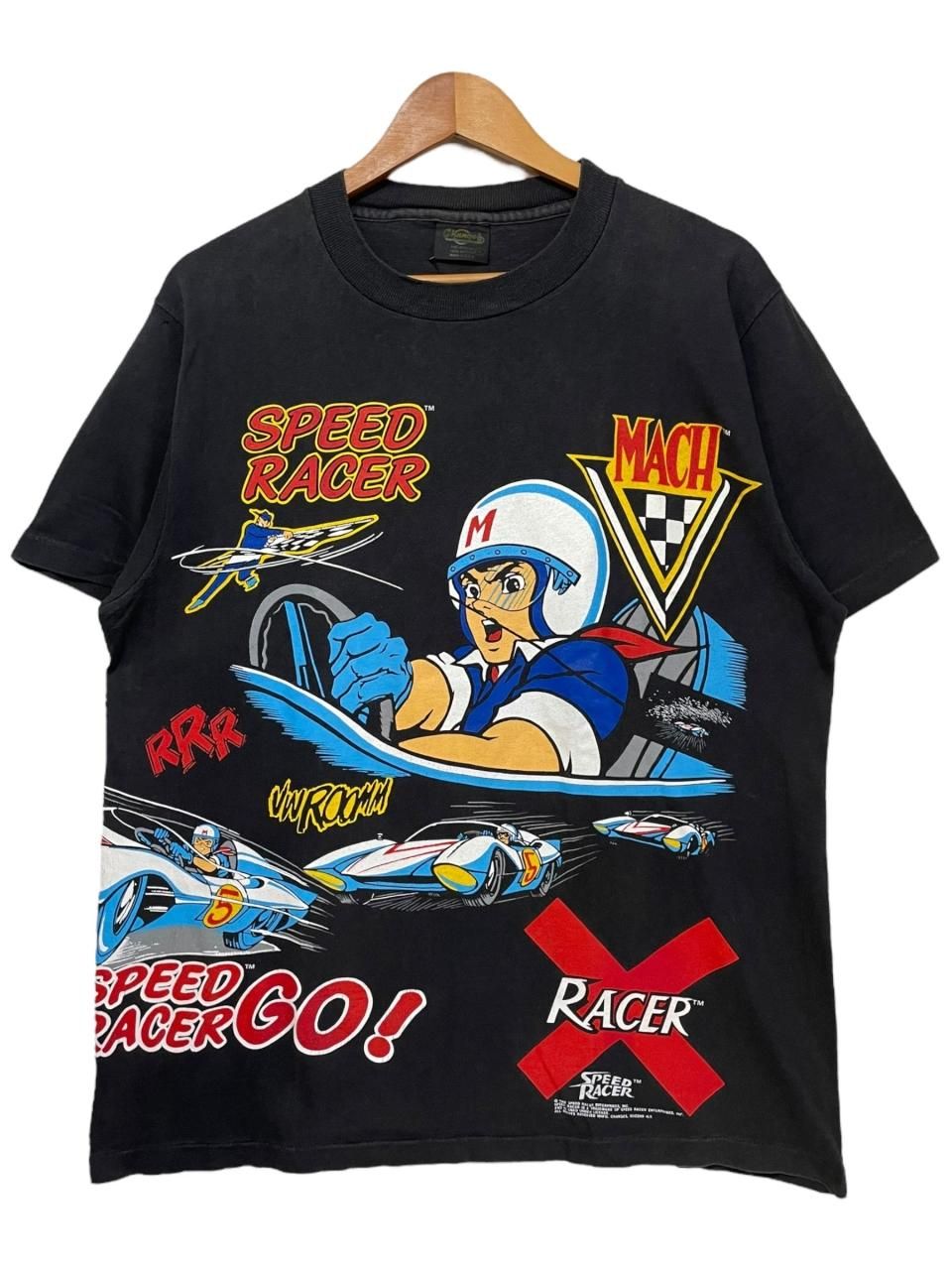USA製 90s SPEED RACER Multi Print S/S Tee 黒 L スピードレーサー
