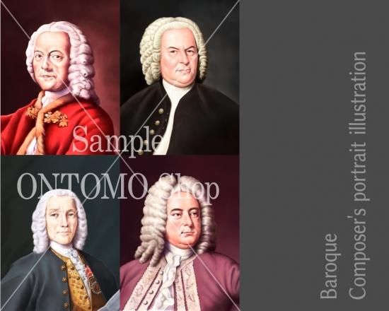 作曲家の肖像画イラスト／バロックセット - オーディオと音楽の