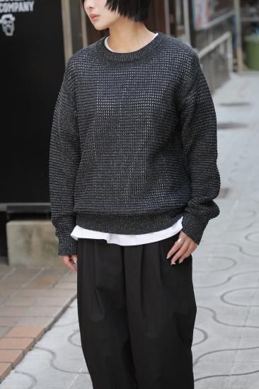 YOKE | MESH KNITTED CREWNECK SWEATER(BLACK) | メッシュニットクルー
