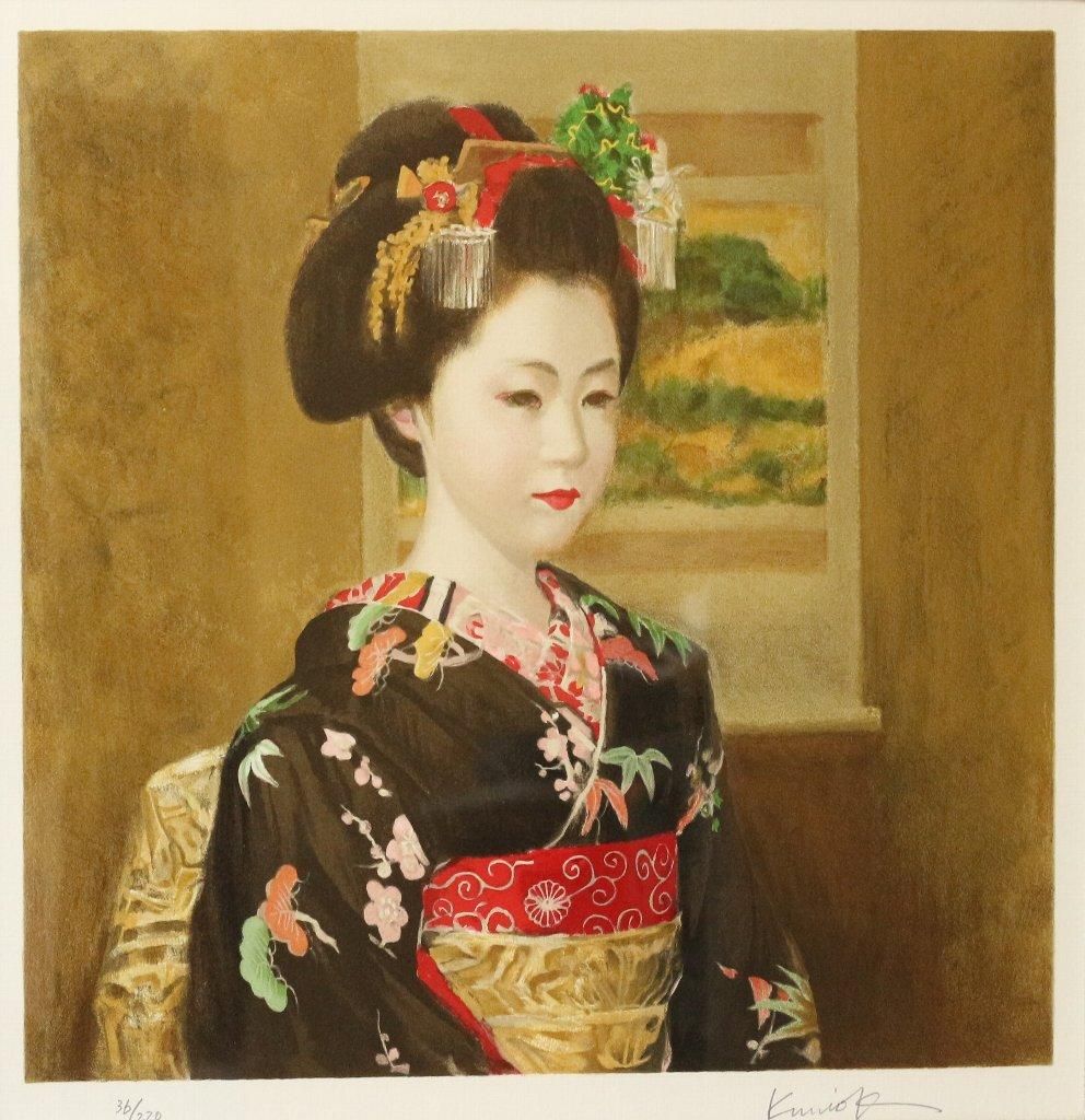 リトグラフ版画 小松崎邦雄 「稲穂の舞妓」商品番号34110106- 絵のある