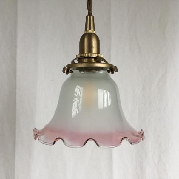 シェードのみ) フランスアンティーク 照明 ランプシェード 白 x ピンク