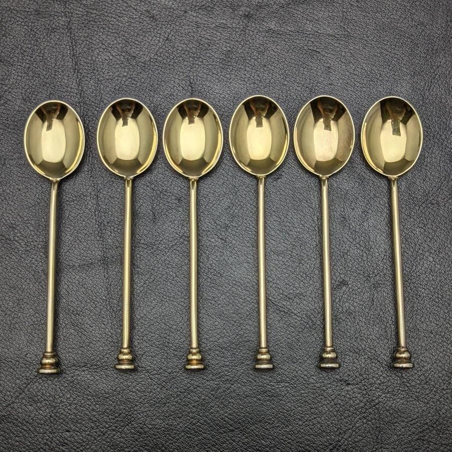 1963年 英国ヴィンテージ 純銀製ティースプーン6本セット エナメル