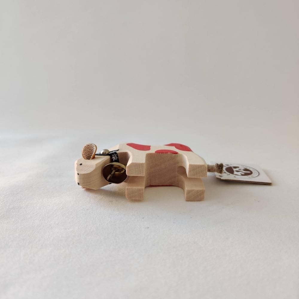 ヴィンテージ 木製 牛 オブジェ ミニ 赤ぶち下向き Trauffer スイス