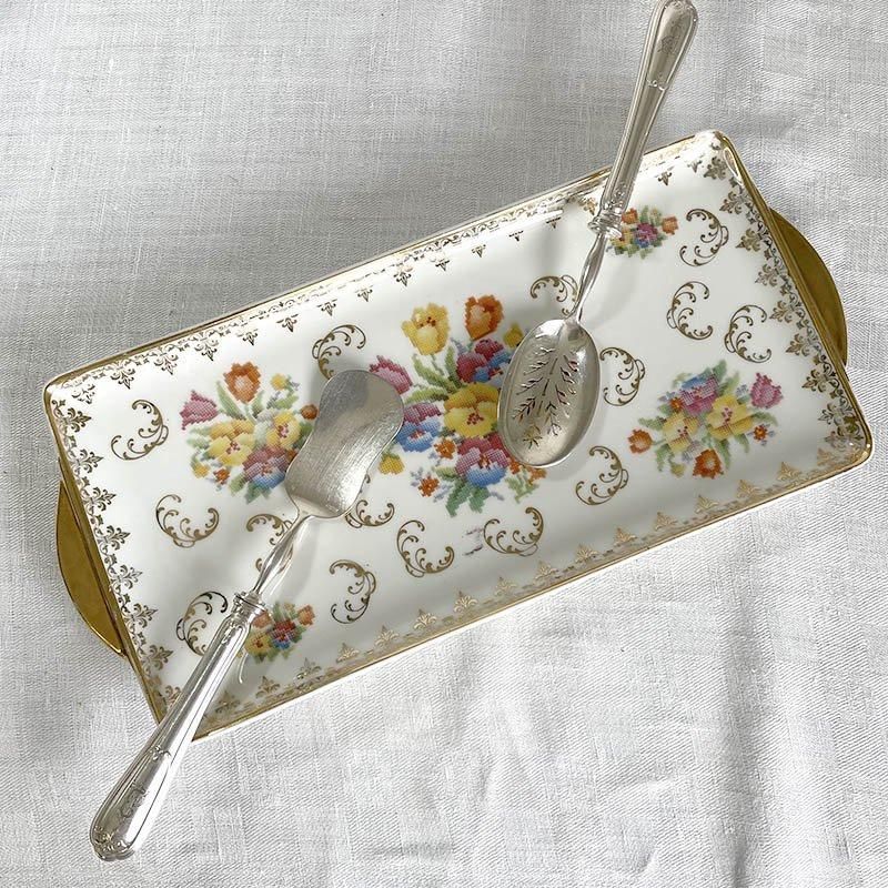 リモージュ製レクタングル花柄ケーキ皿