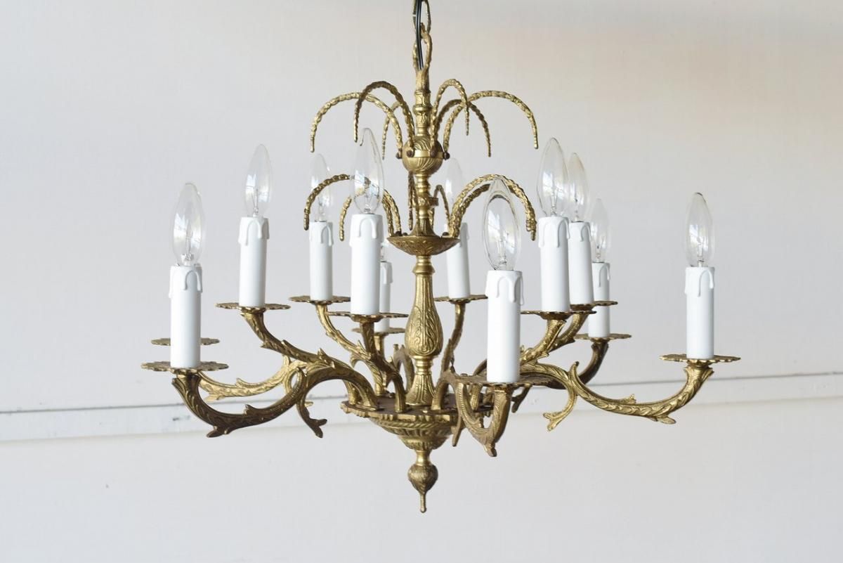 フランス製真鍮シャンデリア｜1920年代噴水デザイン×植物モチーフ