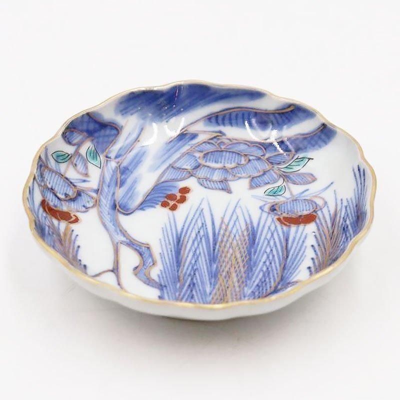 希少なアンティーク色絵小皿 柳と牡丹のモチーフ
