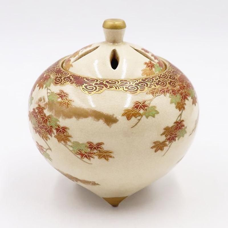 昭和初期薩摩焼香炉 四季花デザイン 箱付きアンティーク