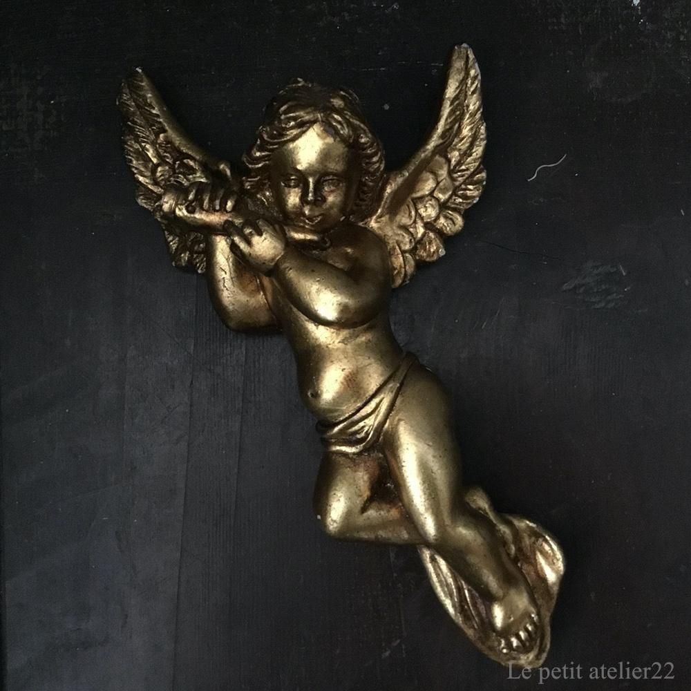 B) フランス アンティーク 壁飾り エンジェル 天使 壁掛け 石膏 25.5