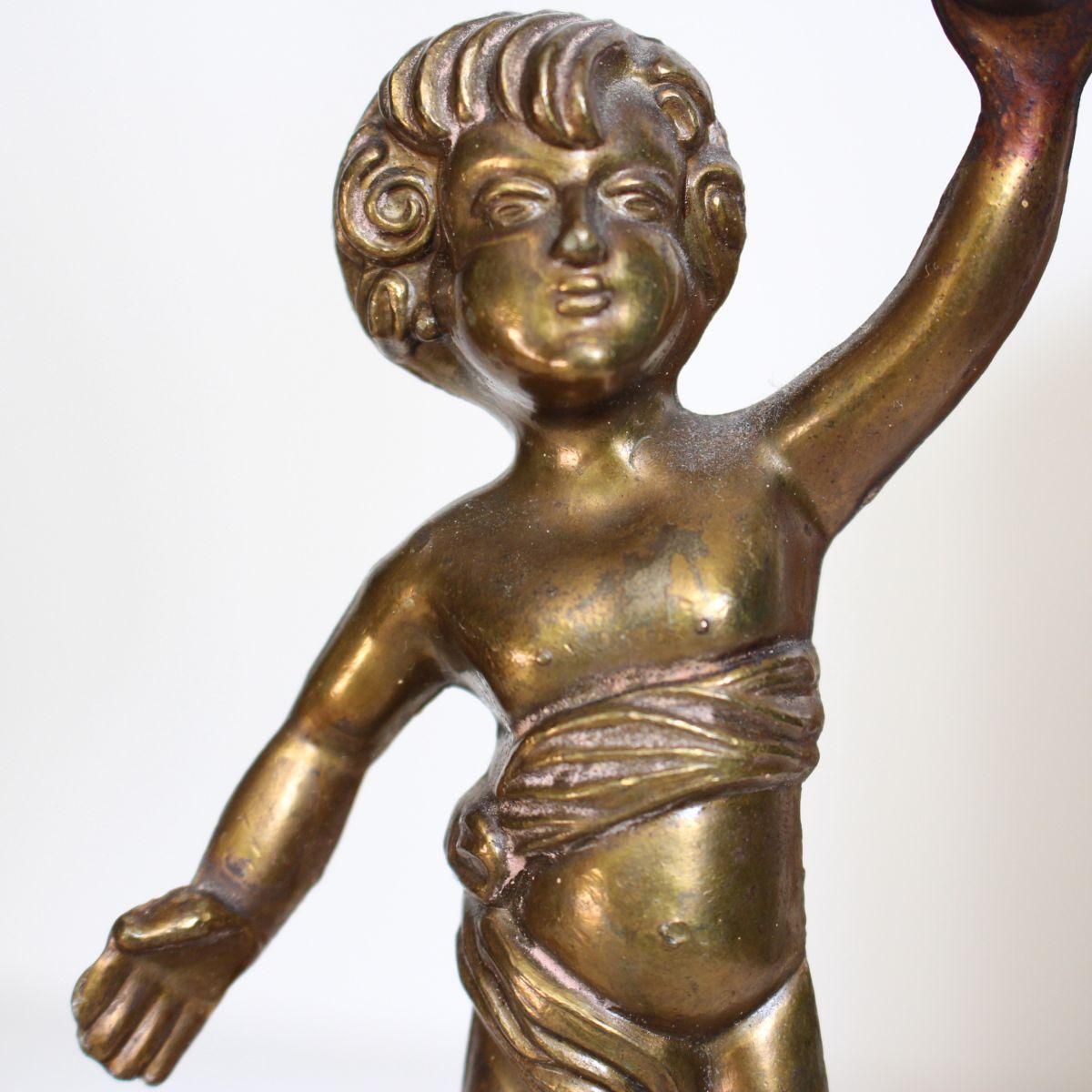 フランス アンティーク 真鍮製 エンジェル キャンドルスタンド