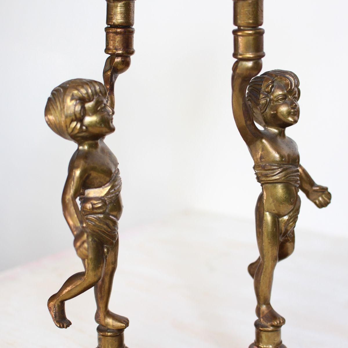 フランス アンティーク 真鍮製 エンジェル キャンドルスタンド