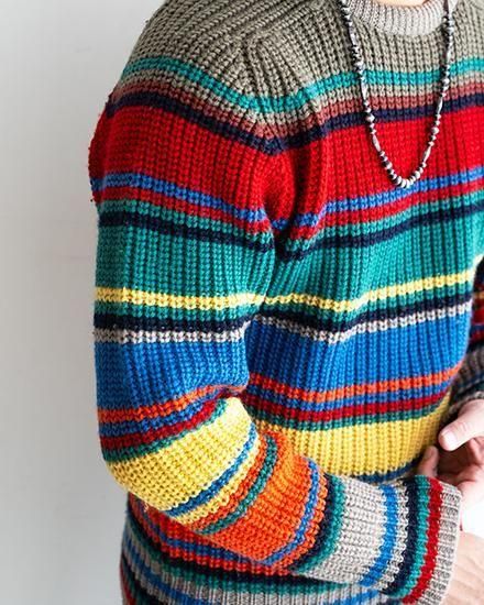 VINTAGE】90s LANDS'END Multi Border Knit 