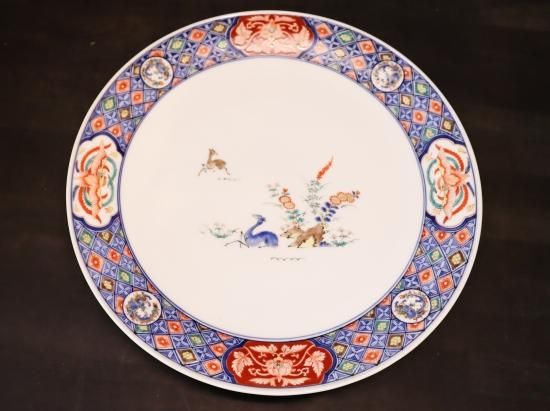 国家重要無形文化財指定十二代柿右衛門作 染錦鹿画皿 - 有田焼 八右