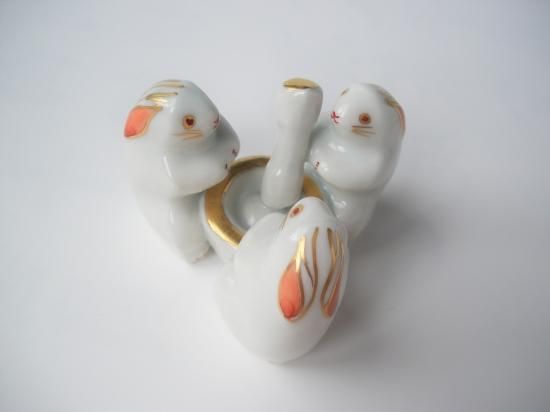 W49 蓋置 『三ツ兎 蓋置』『高野昭阿弥 造』 共箱 茶道具 三ツ兎 蓋