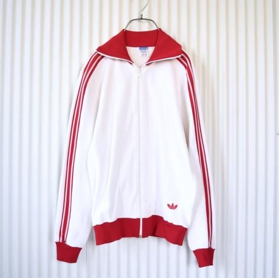adidas ヴィンテージトラックジャケット トレフォイル刺繍 白×赤ライン