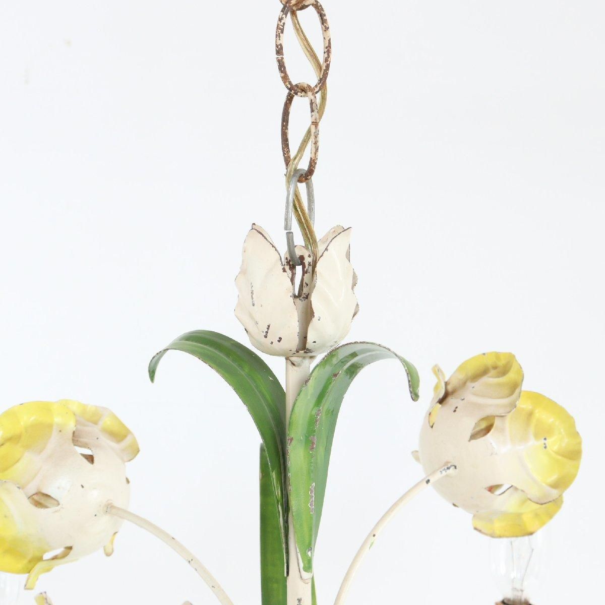 4灯 フラワーモチーフ トールシャンデリア ヴィンテージ 吊り下げ 照明