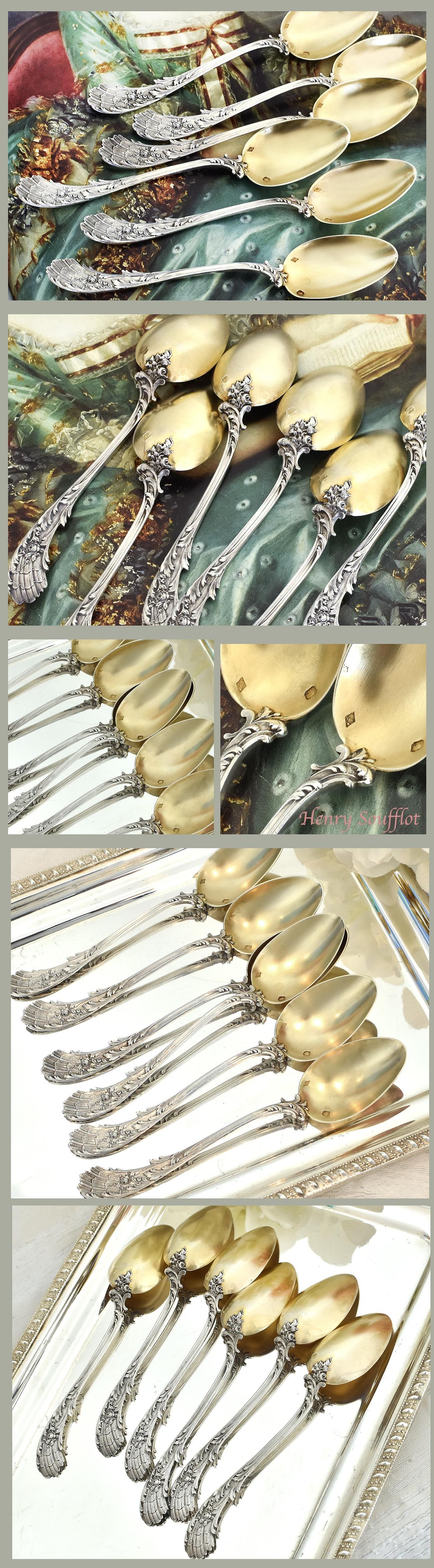 仏アンティーク銀器【銀950】ティースプーン6本セット Henry Soufflot