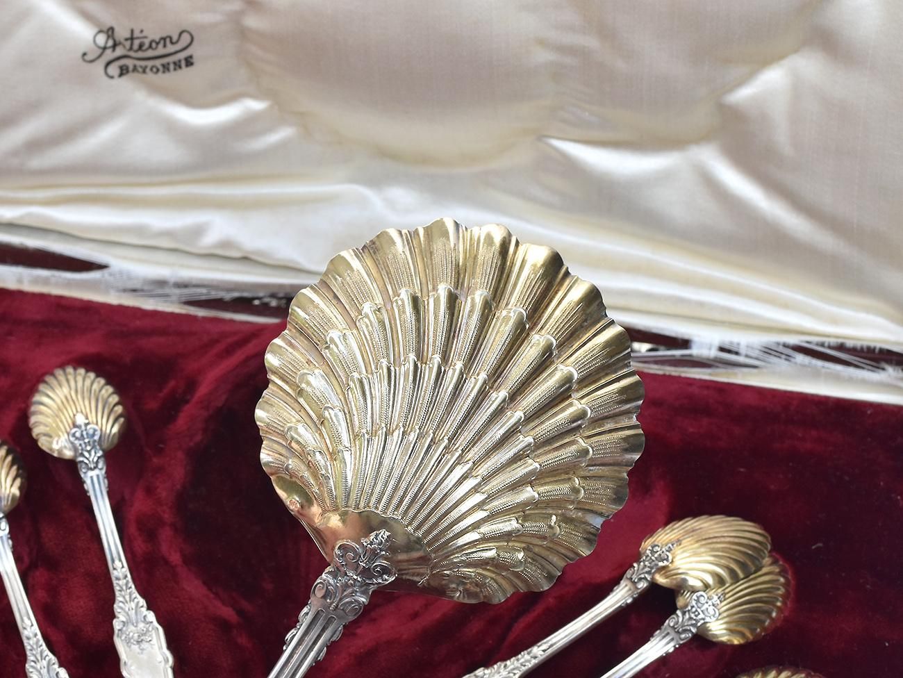 仏アンティーク銀器【銀950（95%）】サービング&スプーン12本セット