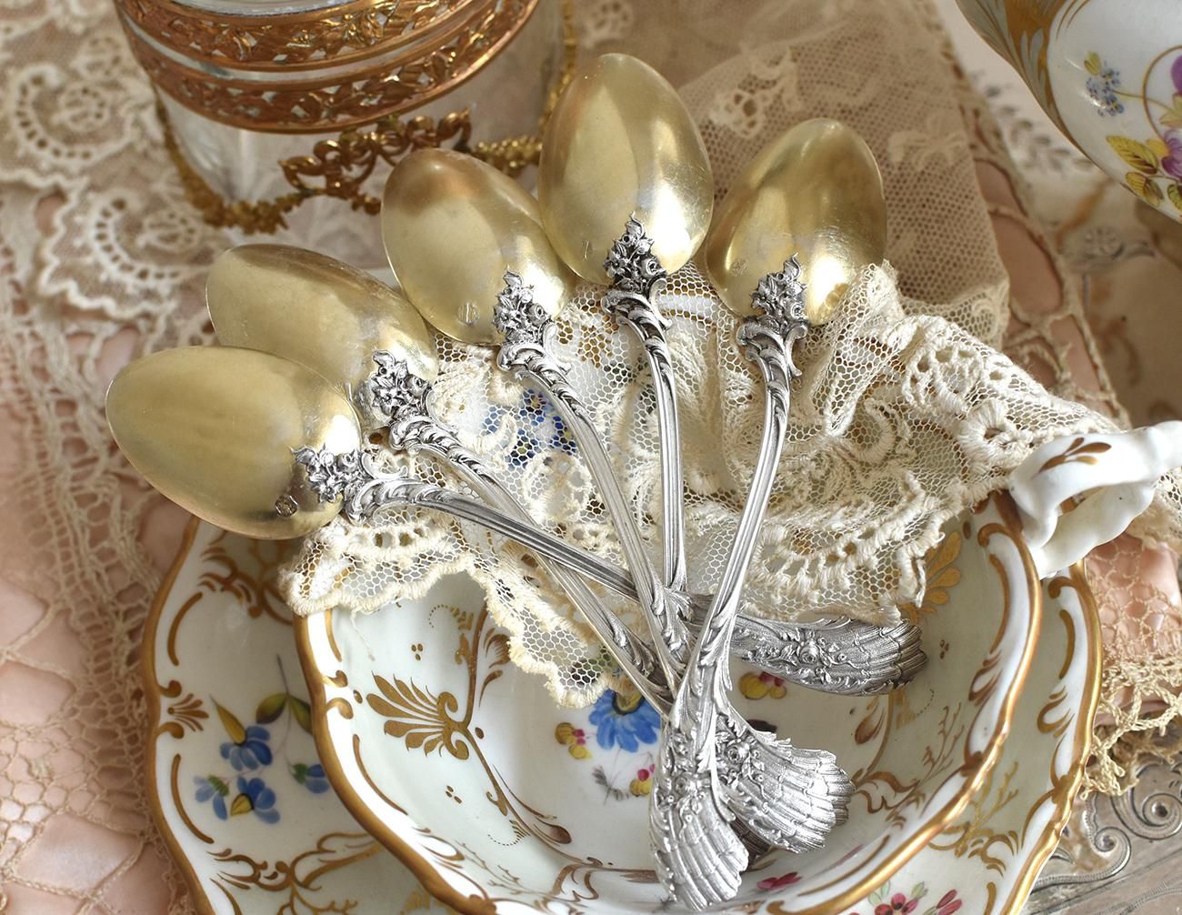 仏アンティーク銀器【銀950】ティースプーン6本セット Henry Soufflot