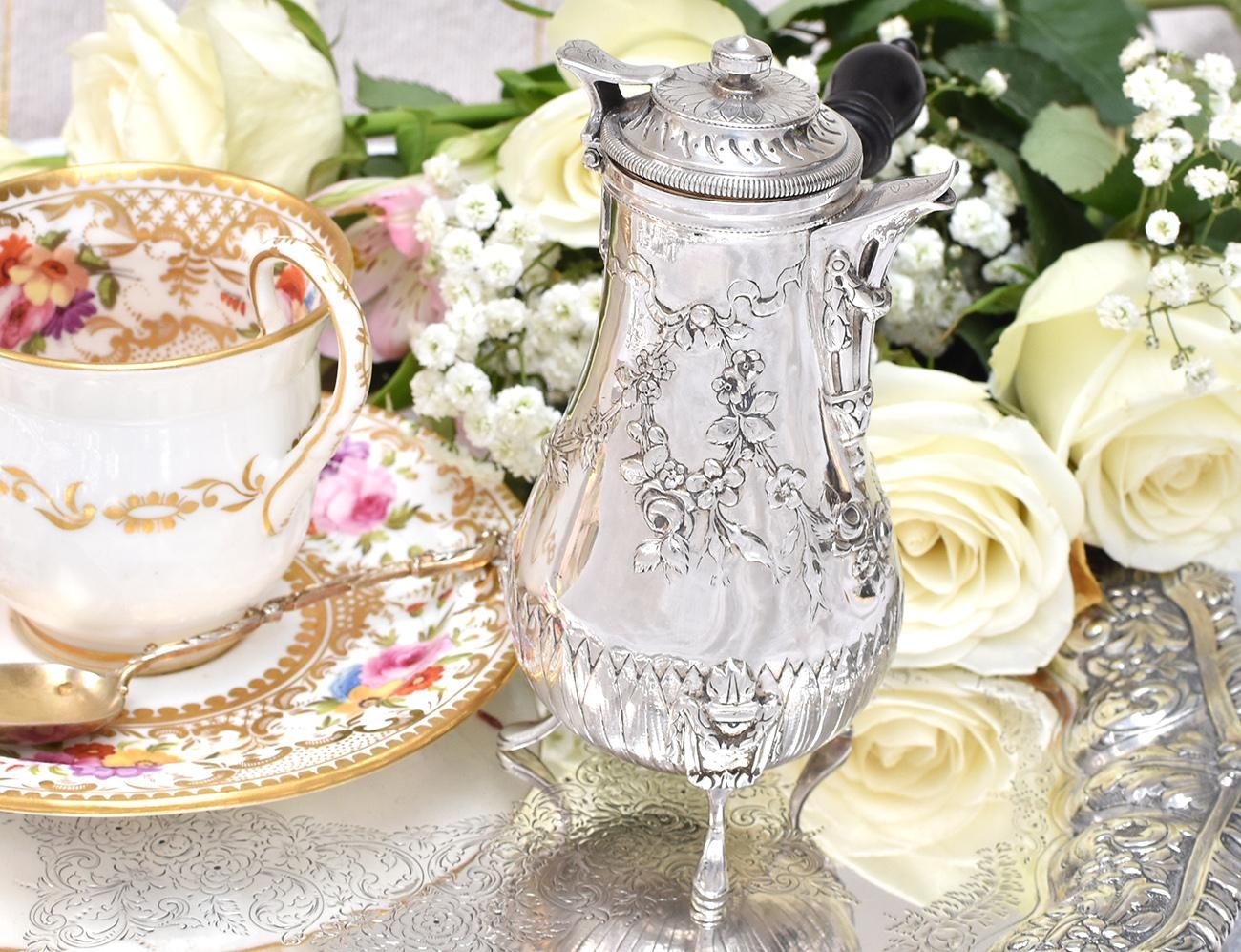 仏アンティーク銀器【銀950】チョコレートポット/コーヒーポット