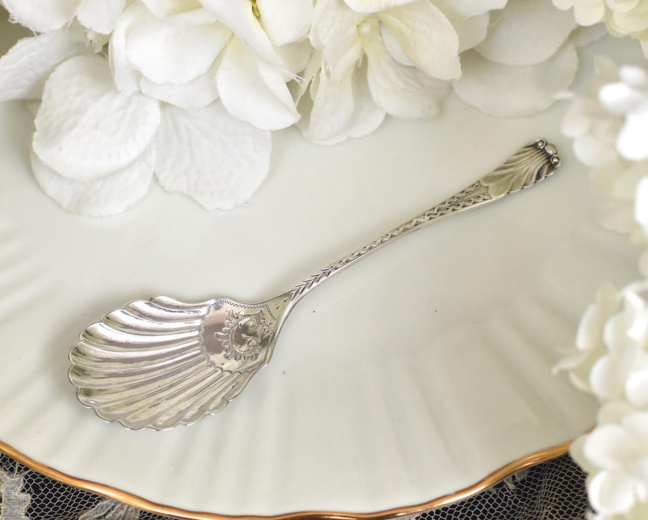 英国アンティーク銀器【純銀】1893年 シェル型 キャディースプーン