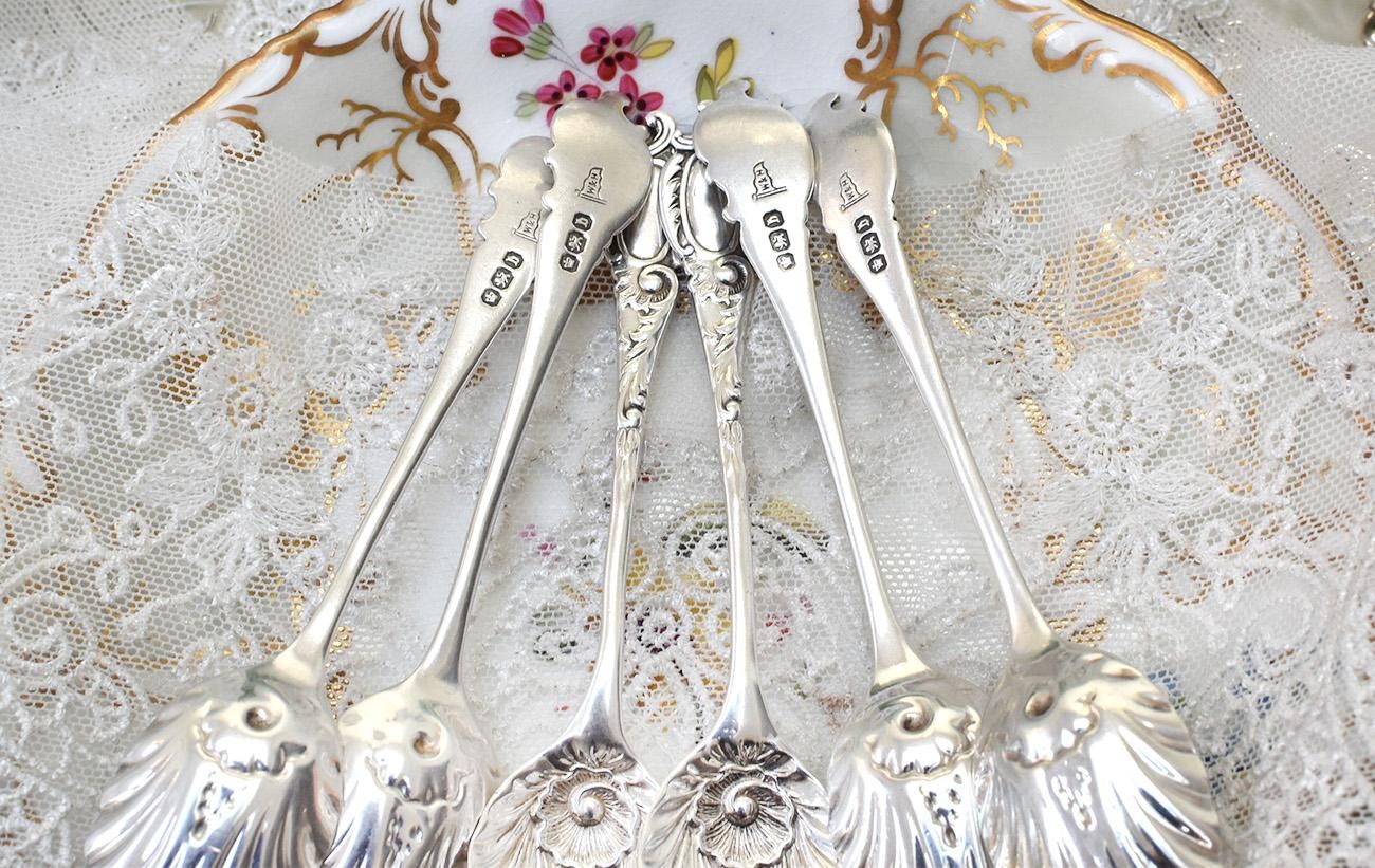 ◇英国アンティーク銀器【純銀】1900年 ティースプーンセット6本